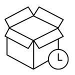 Caja de cartón abierta con un círculo que contiene la letra