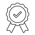 Insignia con marca de verificación, que indica calidad o aprobación.