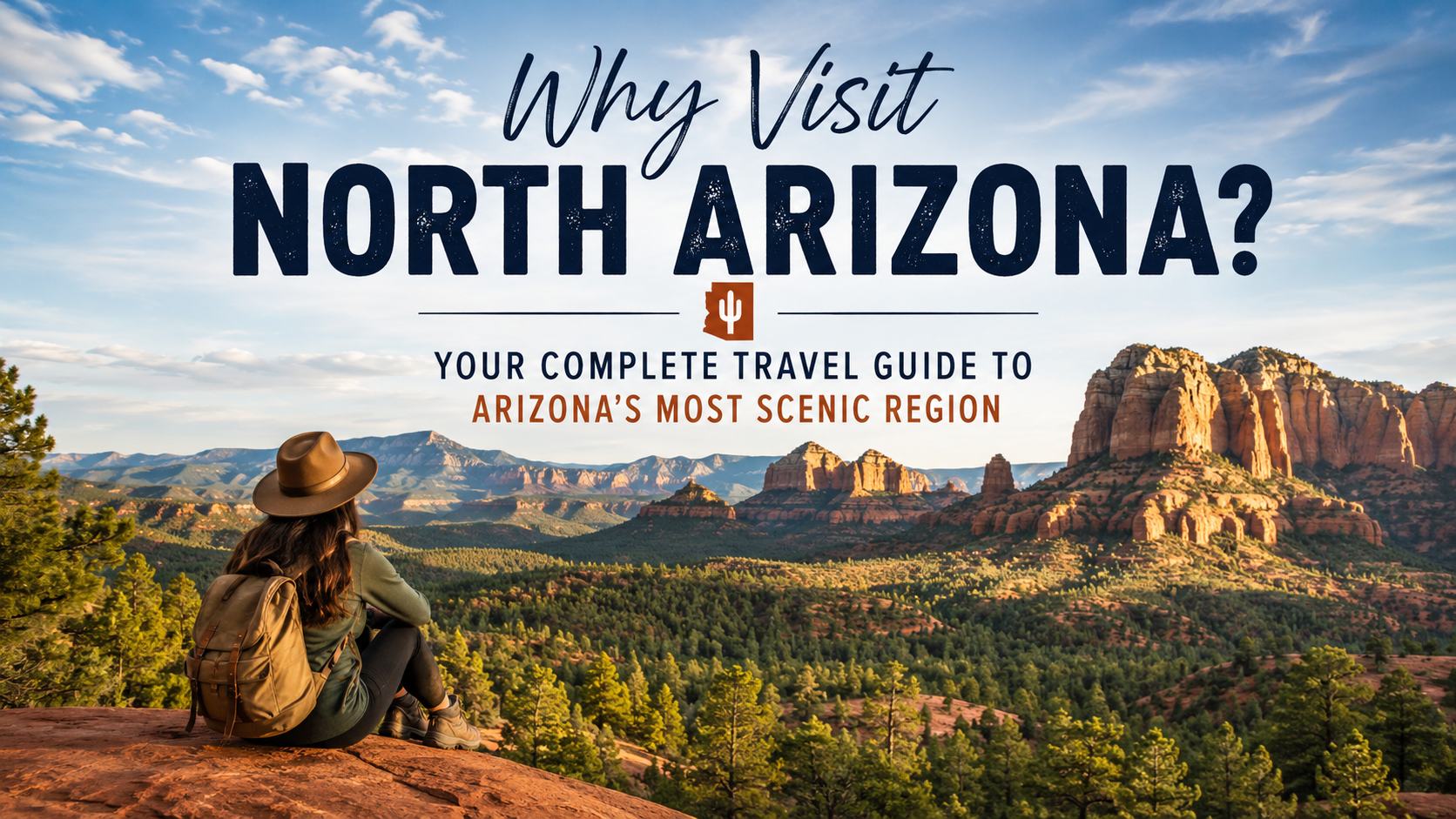 Why visit North Arizona? Desert cliffs, red rocks, and a hiker overlooking a scenic landscape.