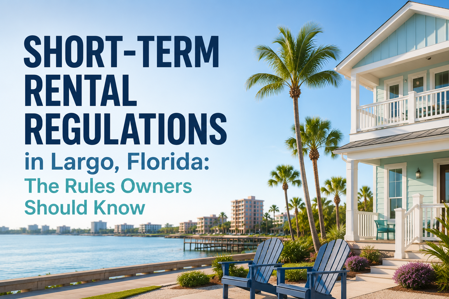 Short-term rental regulations in Largo, Florida, with waterfront home and palm trees