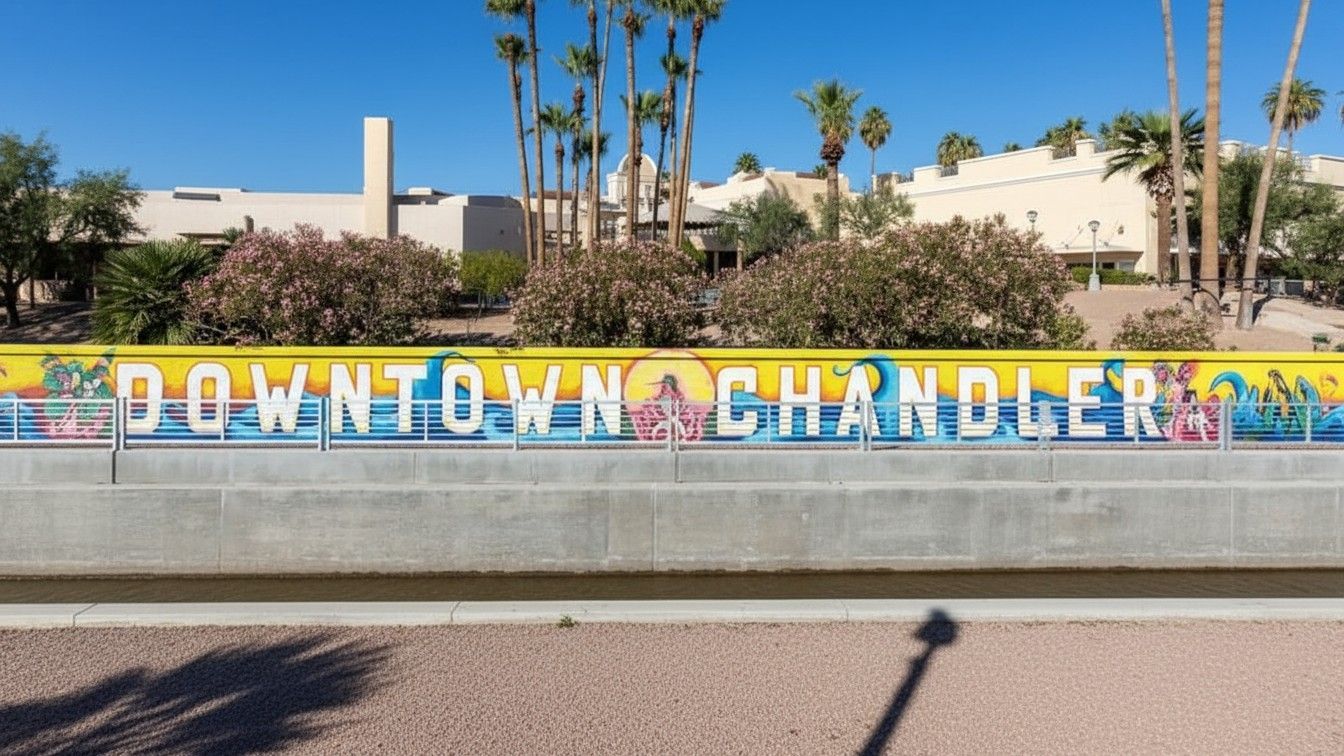 A colorful mural reading 