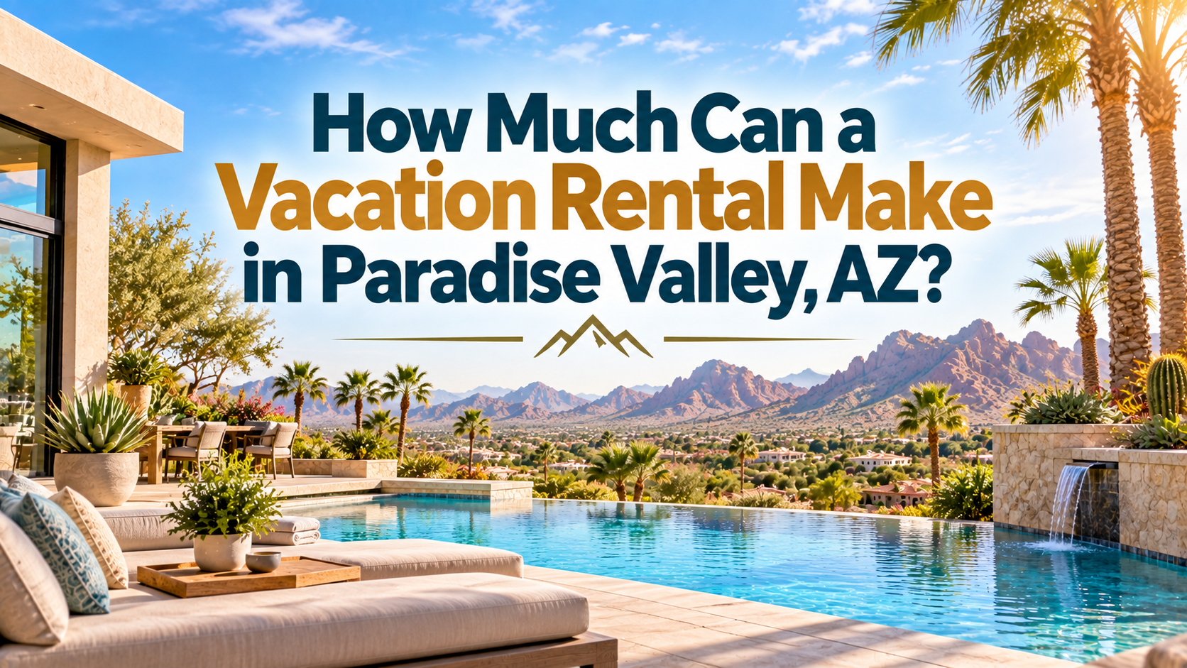 Luxury desert poolside home with text: “How Much Can a Vacation Rental Make in Paradise Valley, AZ?”