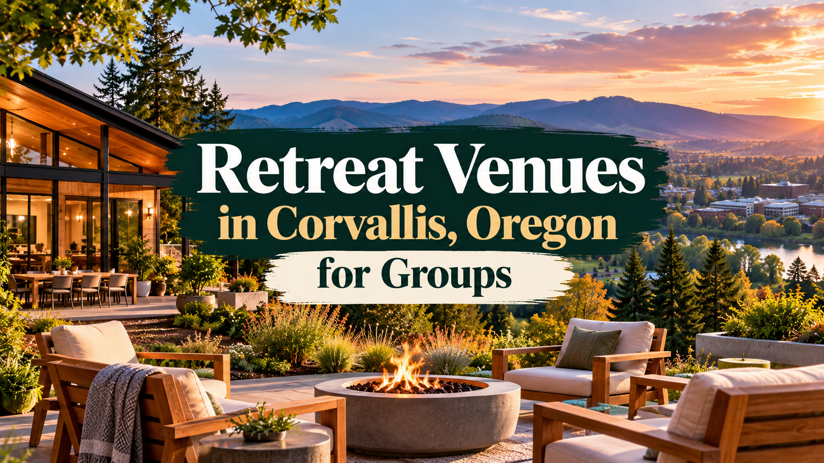 Sunset patio retreat venue in Corvallis, Oregon, with outdoor seating for groups