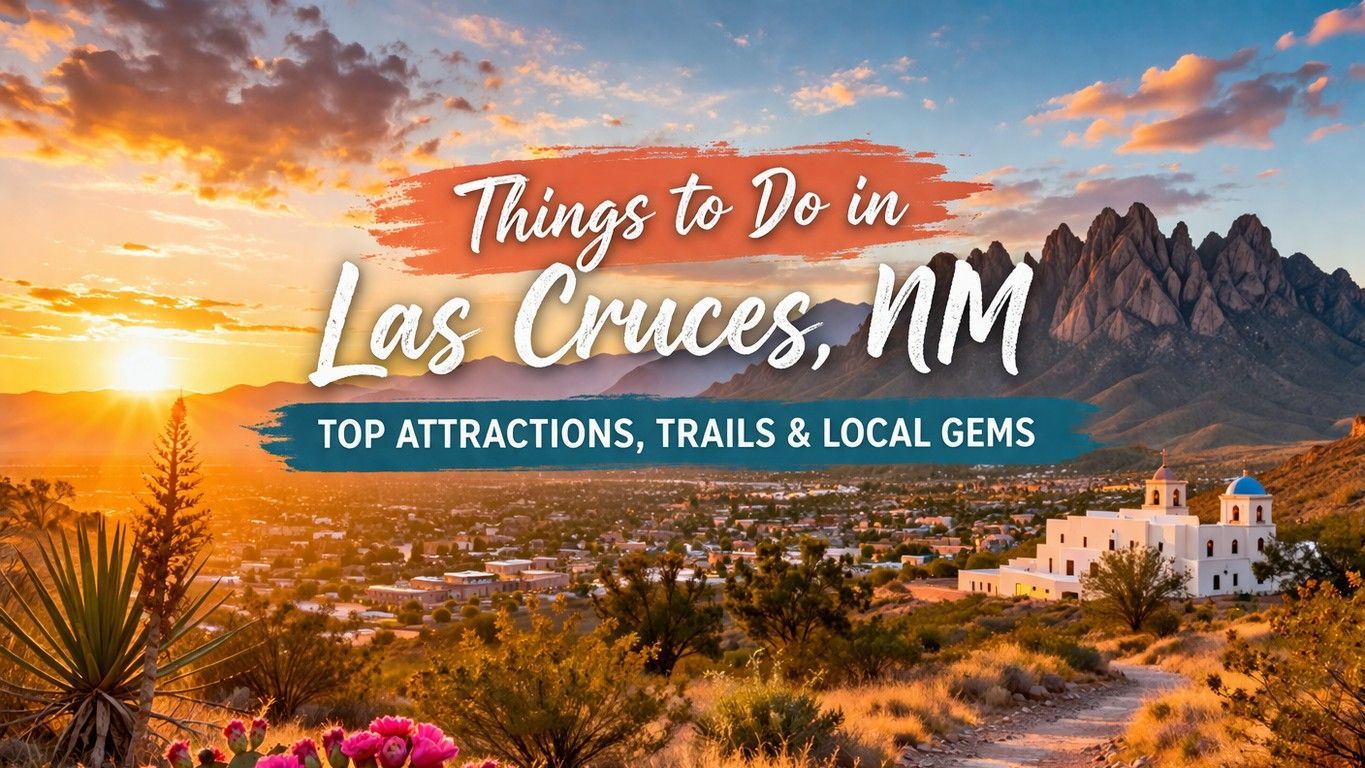 A vibrant desert landscape at sunrise with the text