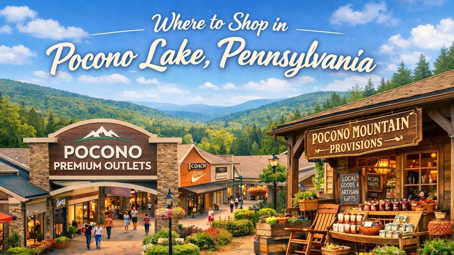 A shopping center in the Pocono Mountains with the text