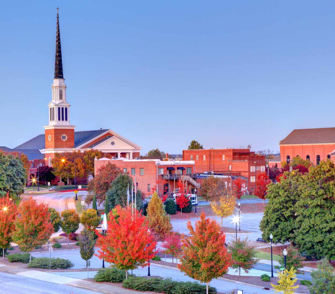 Spartanburg's skyline in the evening