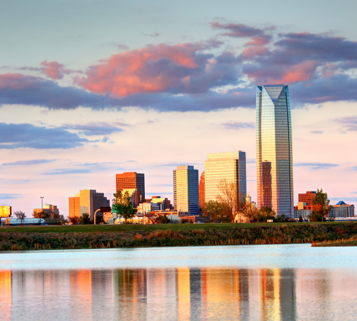 Oklahoma City skyline with the Oklahoma River visible