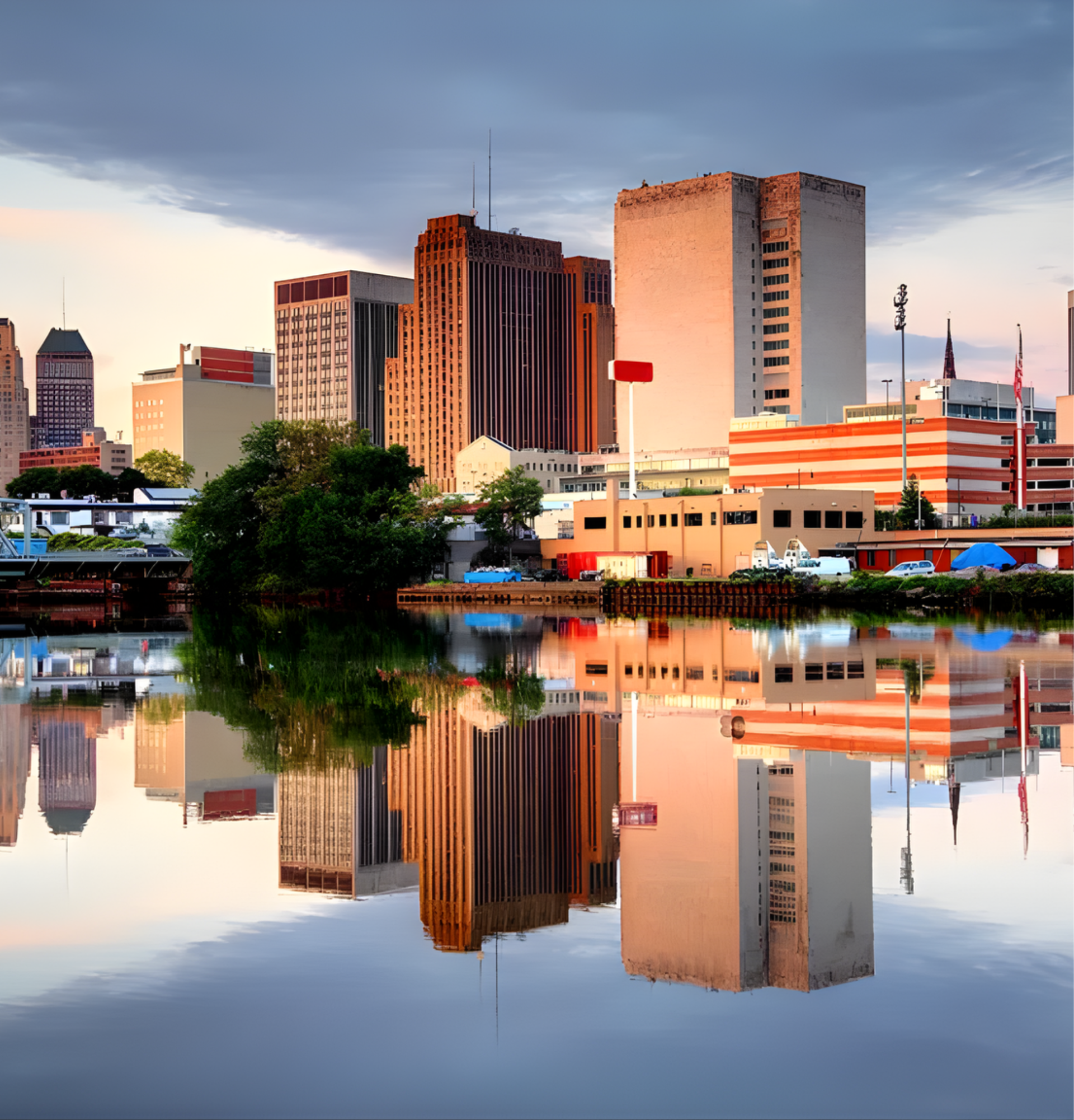 Oklahoma City skyline with the Oklahoma River visible