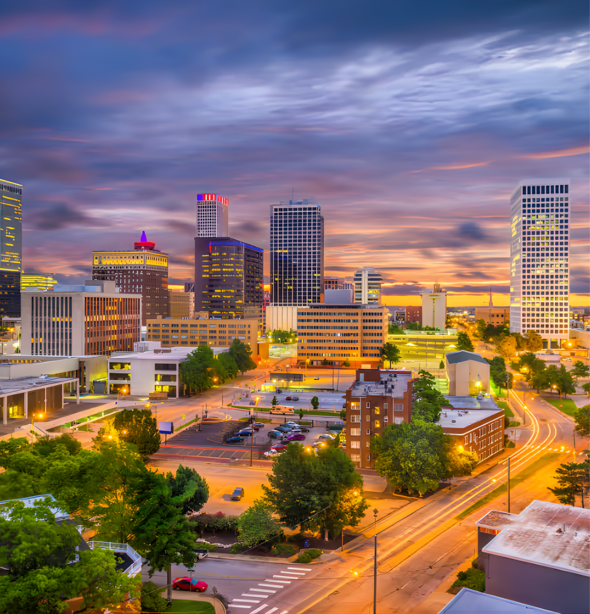 Oklahoma City skyline with the Oklahoma River visible