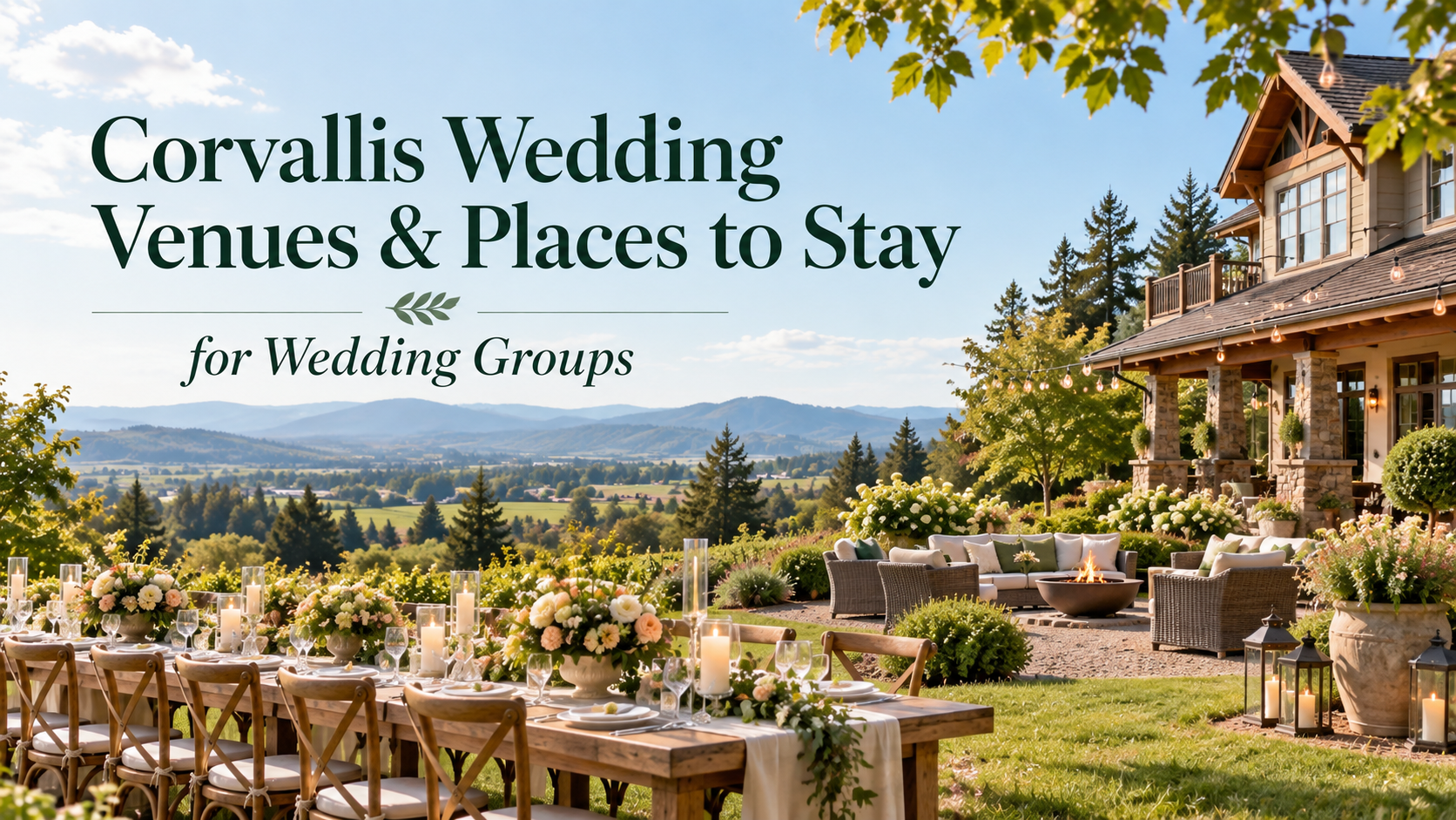 Corvallis wedding venues and places to stay for wedding groups, with scenic outdoor terrace and valley view