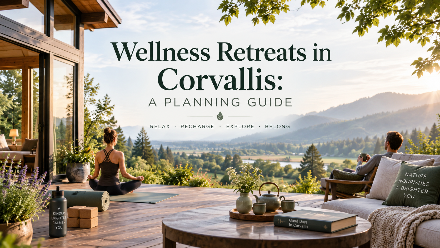 Wellness retreats in Corvallis: sunrise patio yoga overlooking a scenic valley