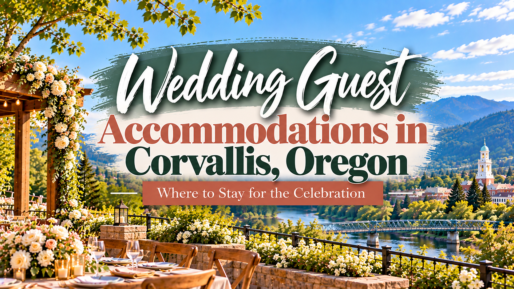 Wedding guest accommodations in Corvallis, Oregon, with mountains and a garden view