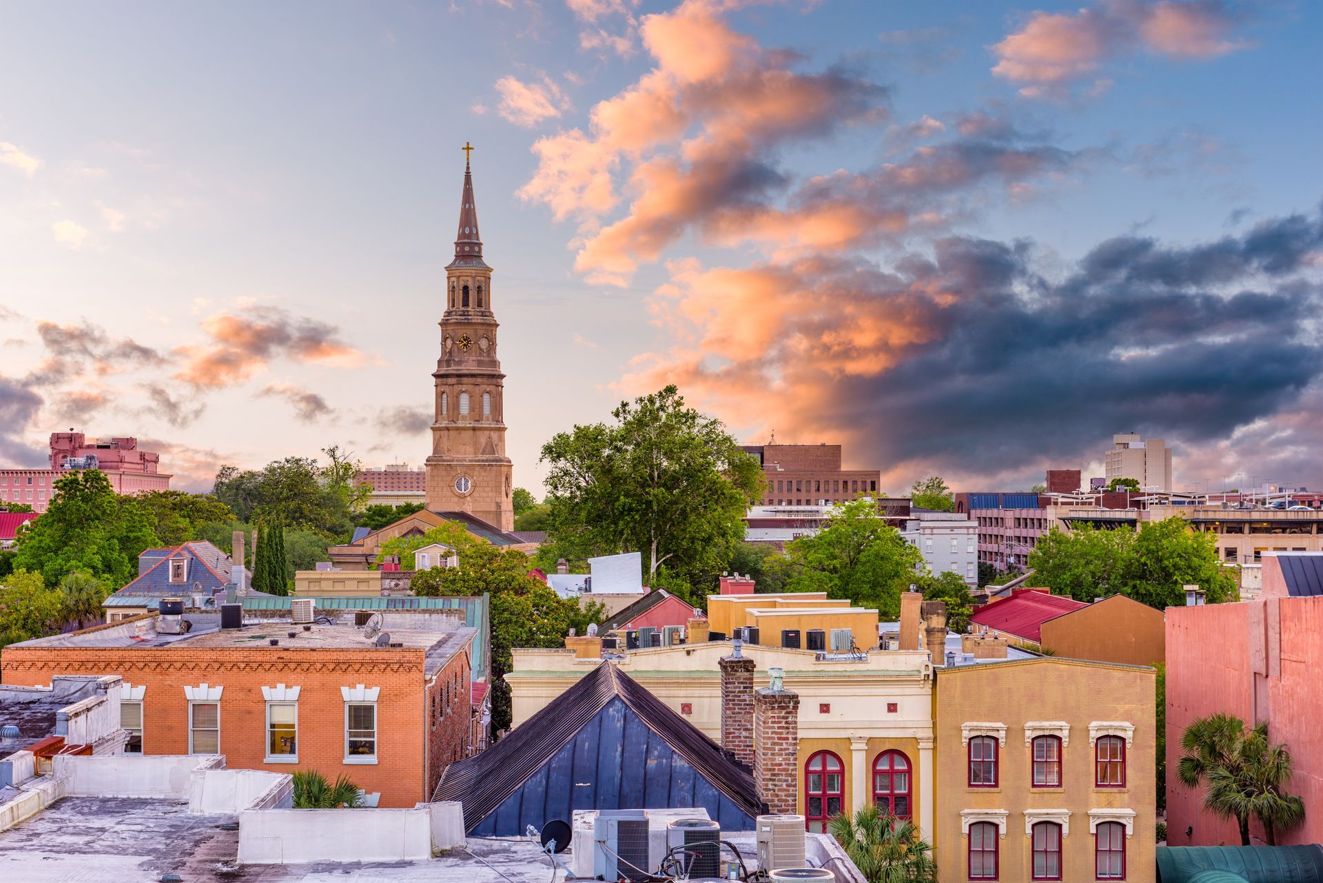 best airbnb markets in South Carolina banner - rooftops in Charleston, SC