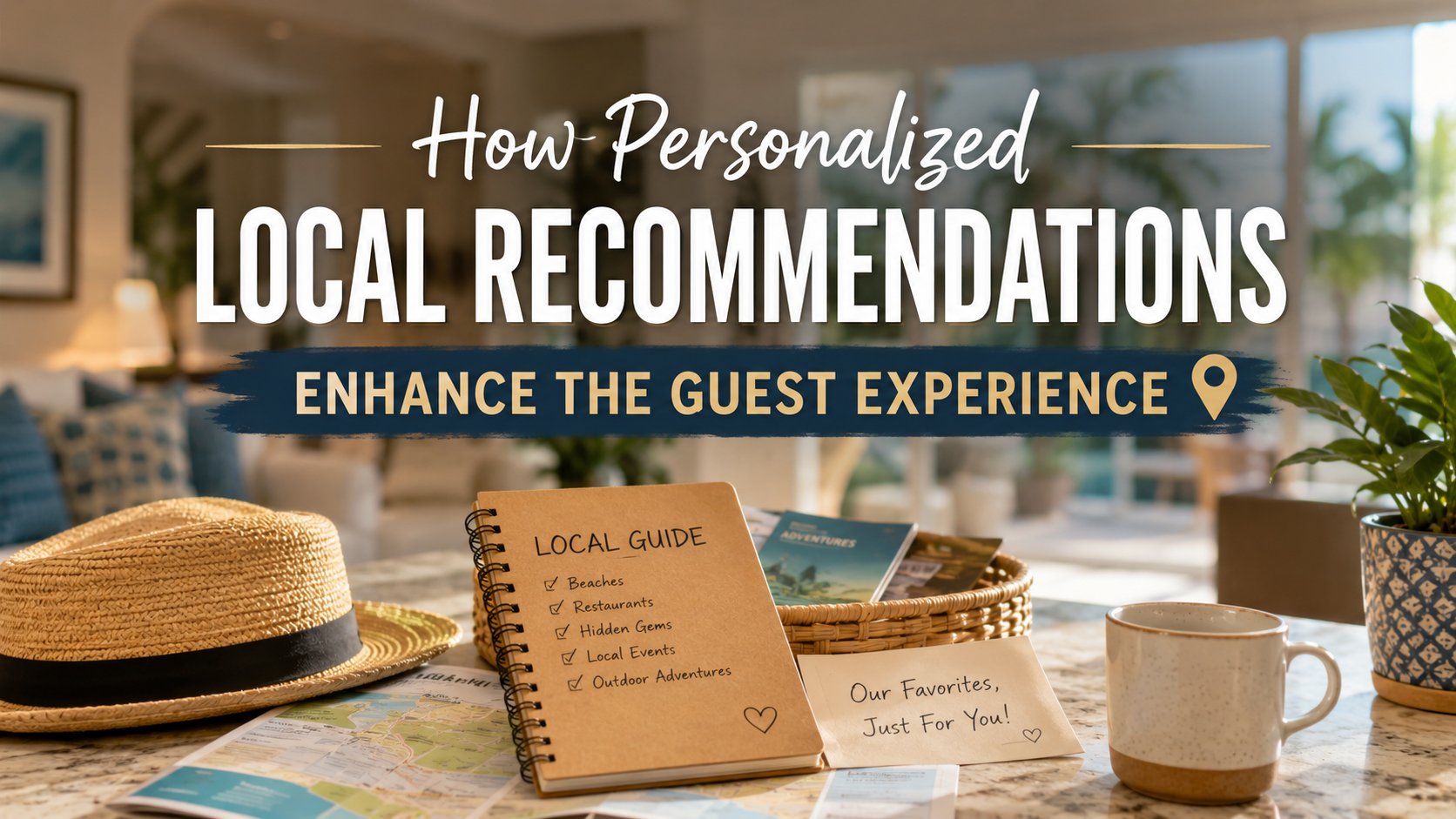 Hotel lobby display promoting personalized local recommendations for guests