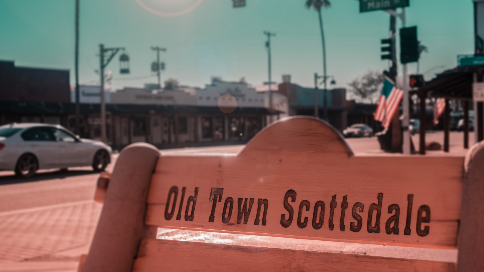 Old Town Scottsdale as the sun is setting and the lights are turning on