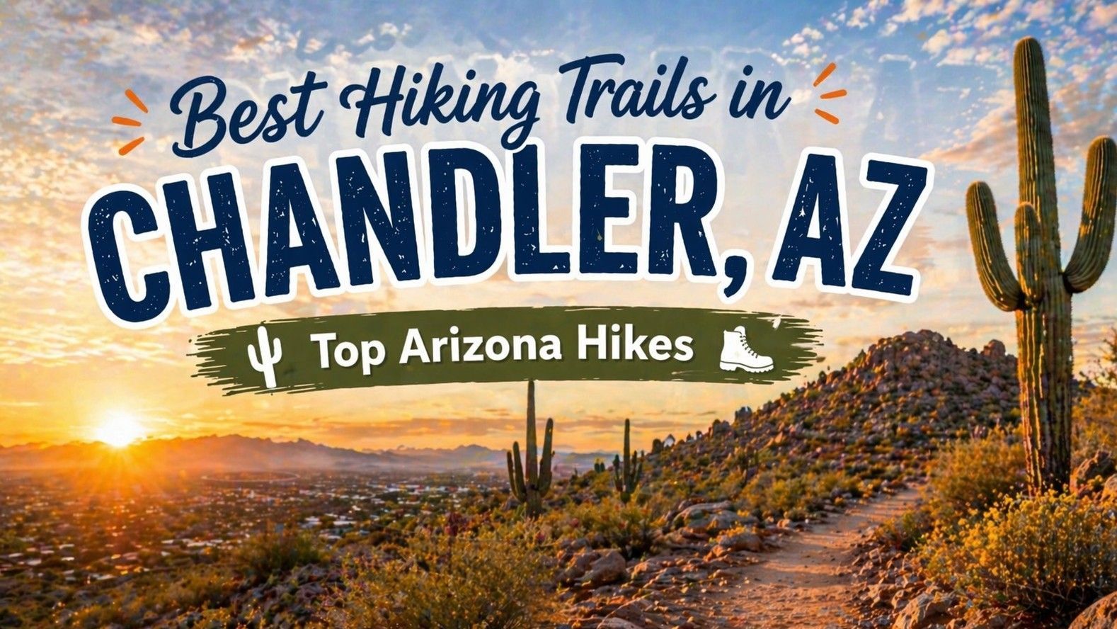 Best Hiking Trails in Chandler, AZ with desert sunset, cactus, and mountains