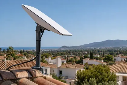 Antena rectangular de internet por satélite montada en una cubierta.