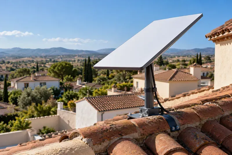 Antena Starlink con montaje exterior en Yebes