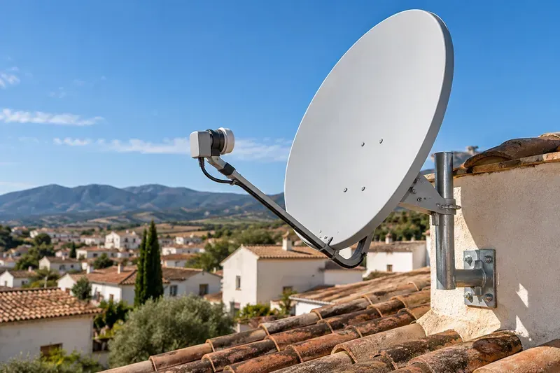 Parabólica fijada a un soporte exterior
