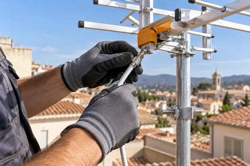Revisión de conexiones de una antena en Alovera