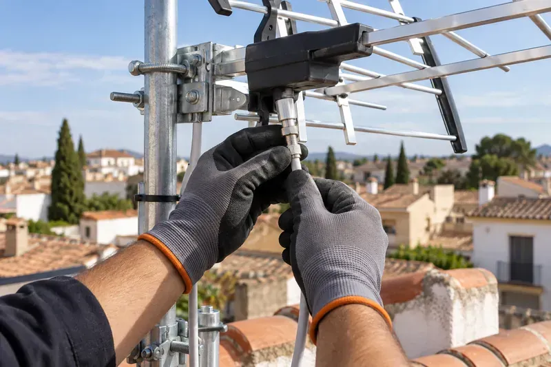 Revisión de conexiones de una antena en El Casar