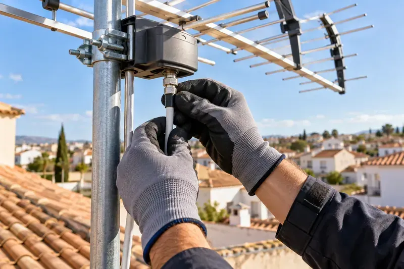 Revisión de conexiones de una antena en Marchamalo
