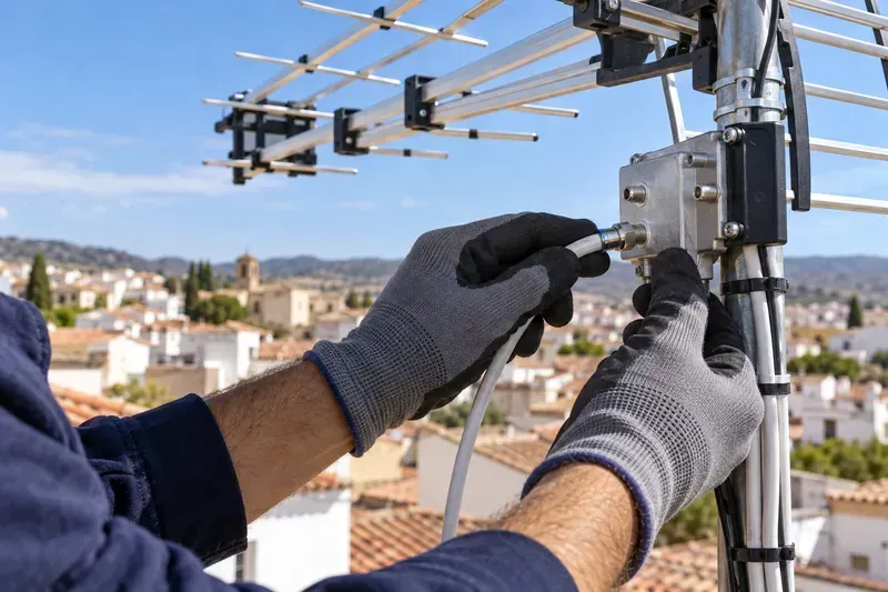 Revisión de conexiones de una antena en Torrejón del Rey