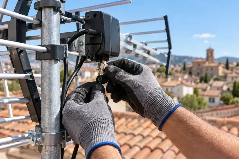 Revisión de conexiones de una antena en Villanueva de la Torre