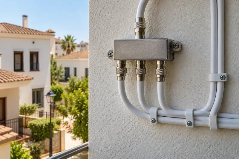 Repartidor y conexiones de cable coaxial
