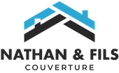 Logo Nathan & Fils Couverture avec icône de toit bleu et noir et texte noir gras