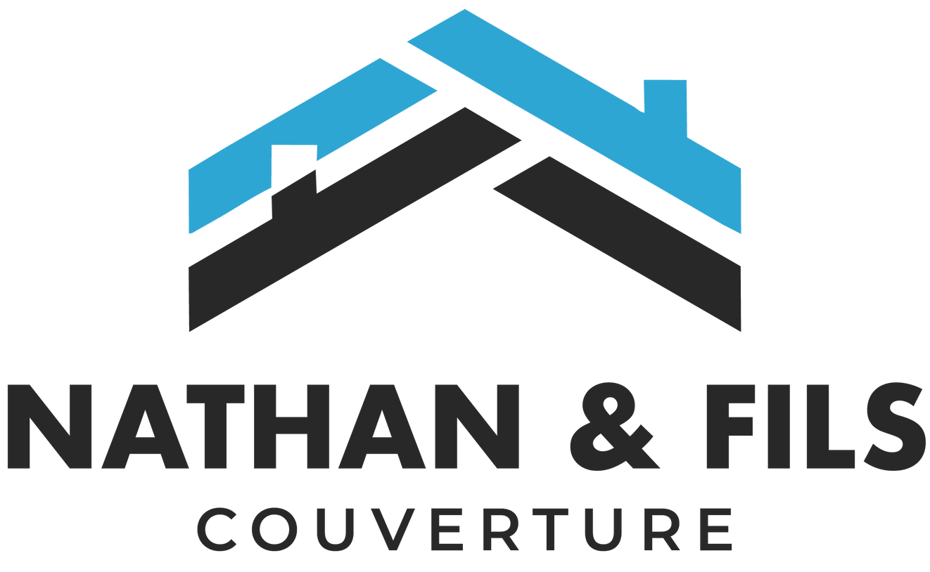 Logo Nathan & Fils Couverture avec icône de toit bleu et noir et texte noir gras