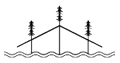 A black and white drawing of a bridge over a body of water.