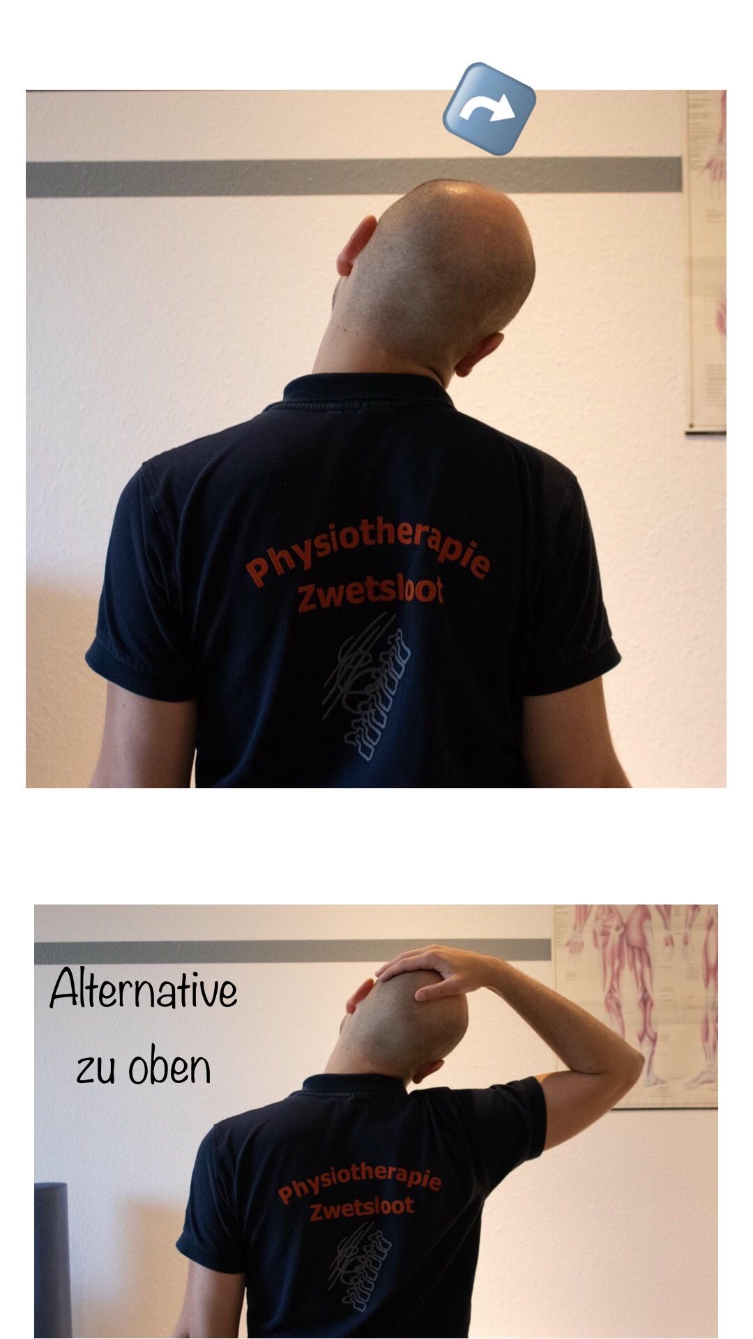 Ein Mann trägt ein schwarzes T-Shirt mit der Aufschrift „Physiotherapie“