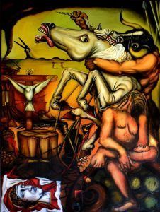 Pintura surrealista de un caballo 