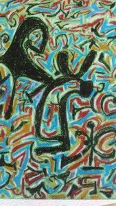 Pintura abstracta de dos figuras