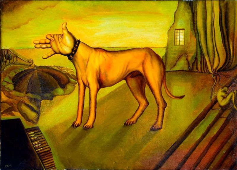 Cuadro surrealista: un perro