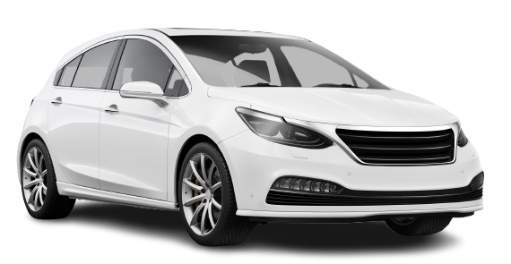 Voiture blanche à hayon sur fond blanc.