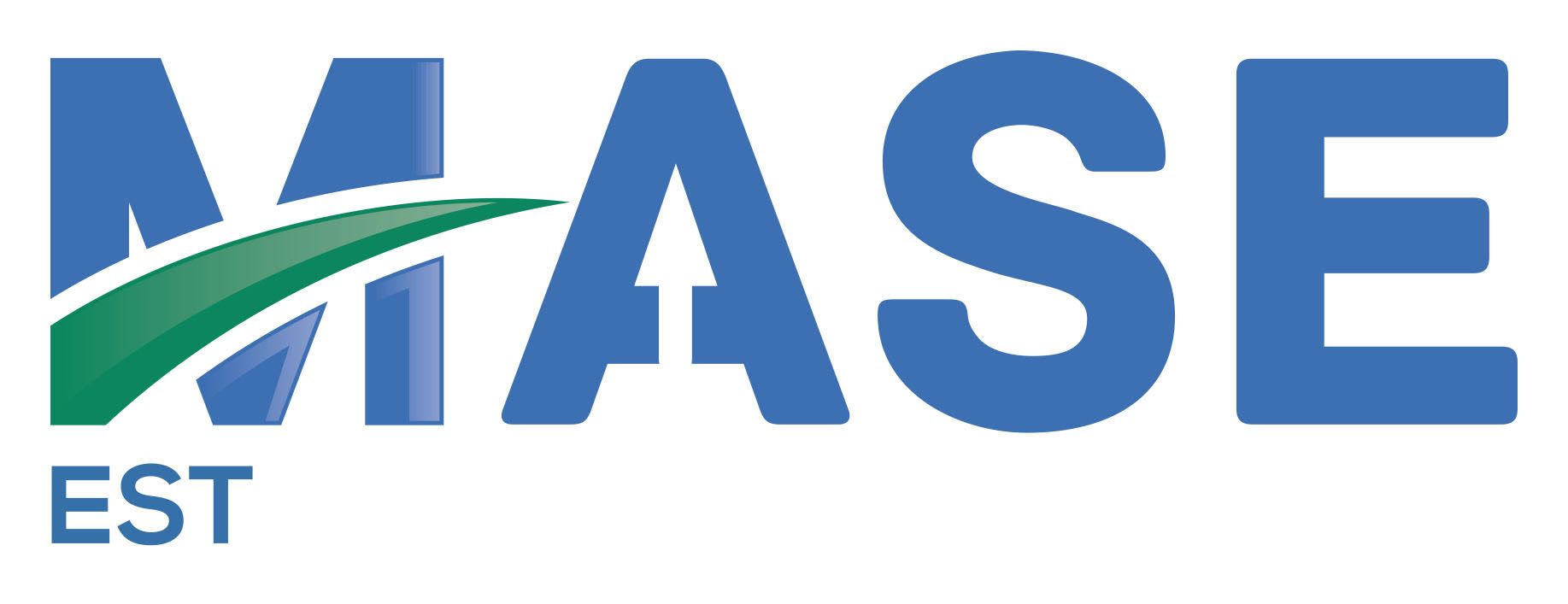 Logo MASE EST en bleu et vert avec un trait ondulé traversant les lettres