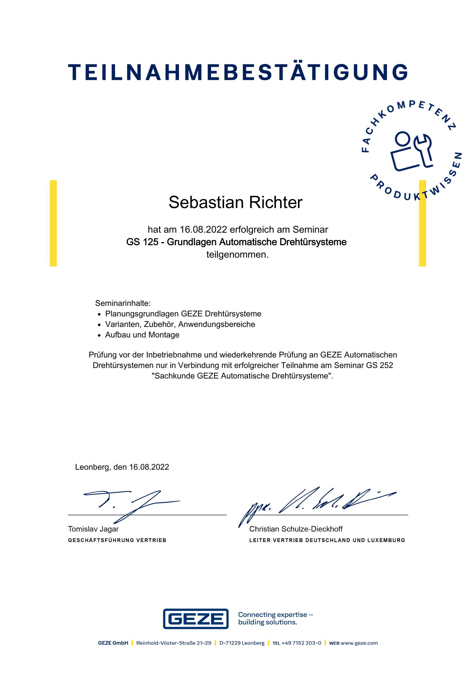 Zertifikat ITS Richter