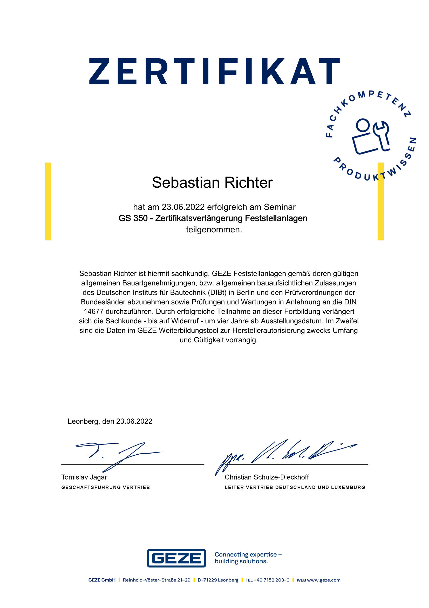 Zertifikat ITS Richter