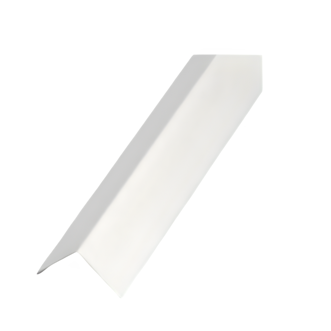 Um canto de plástico branco sobre um fundo branco.