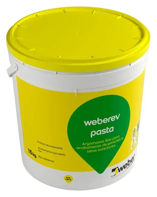 Um balde de macarrão weberev com tampa amarela