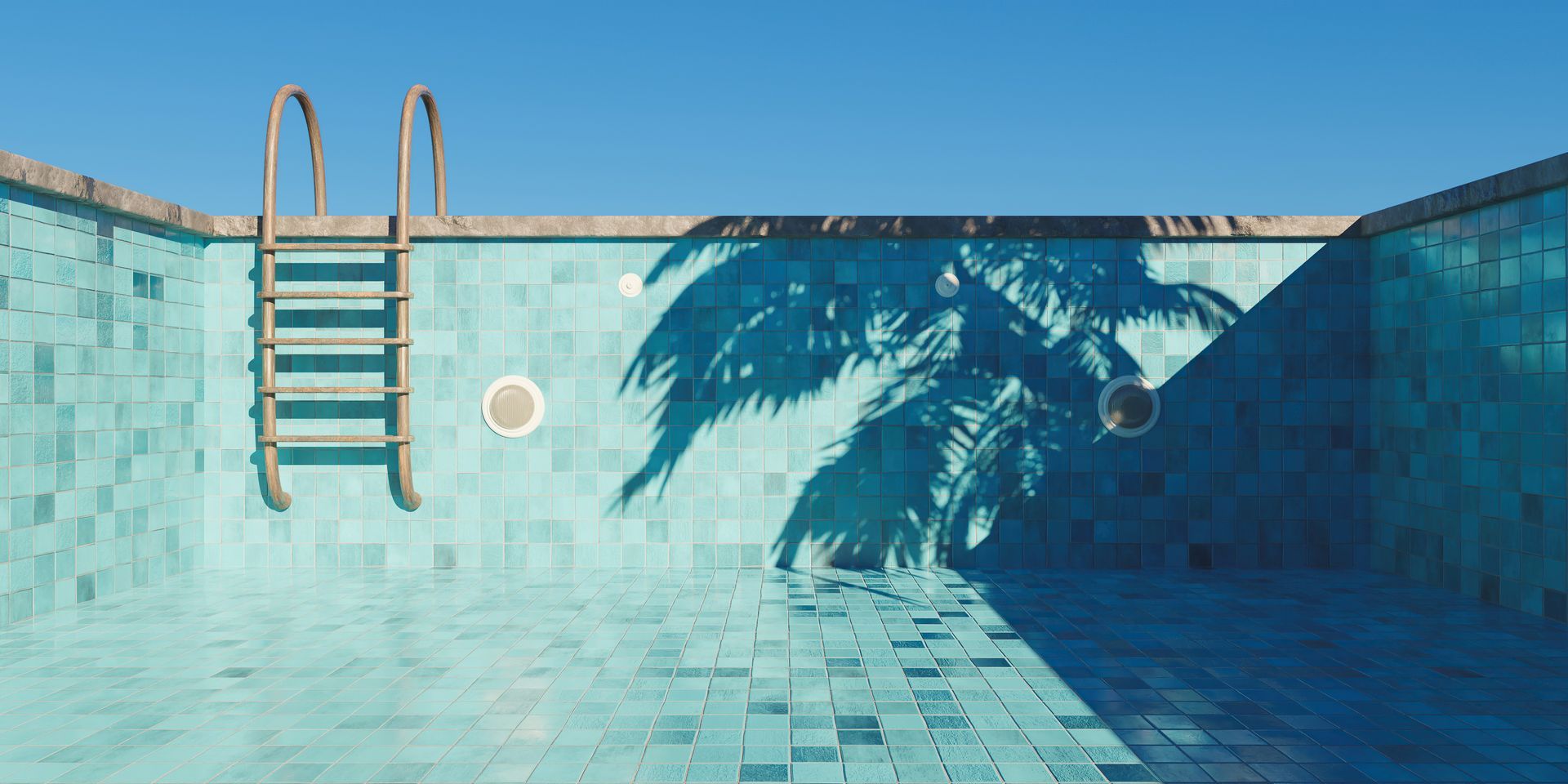 Carrelage bleu d'une piscine vide