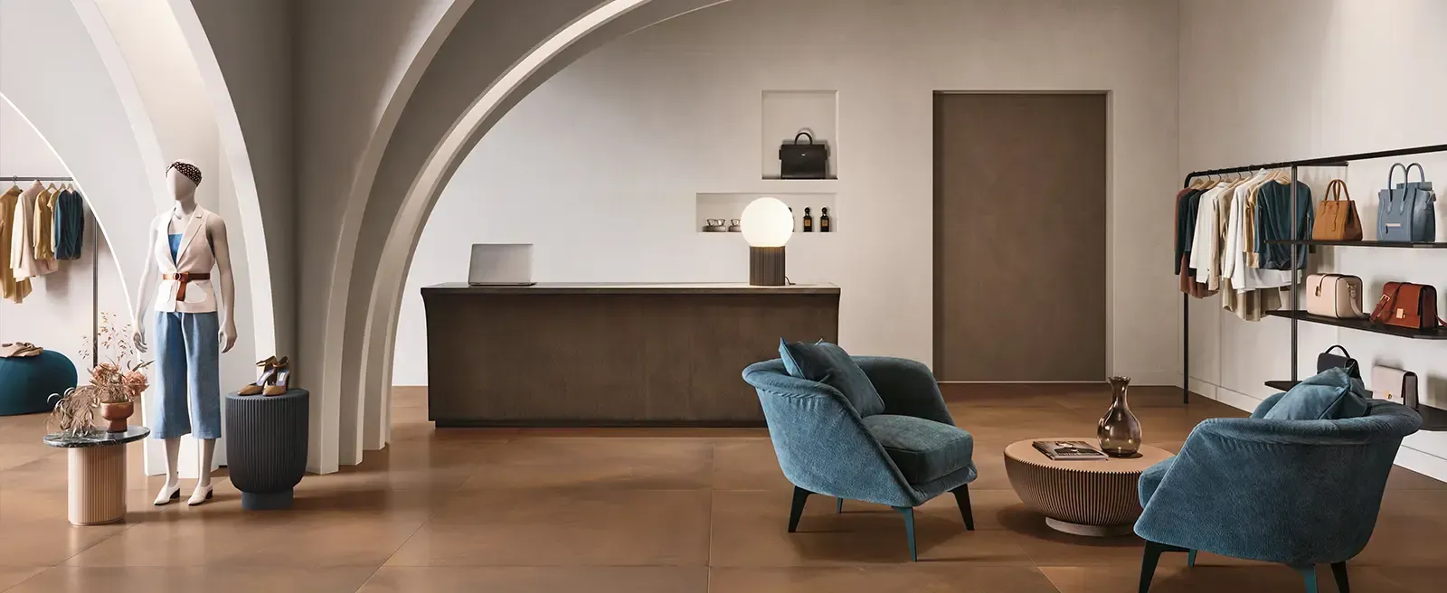 Carrelage effet métal dans une salle de réception