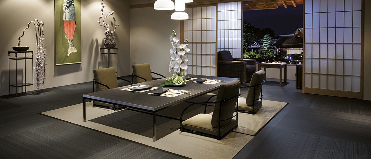 Carrelage effet bois sur un sol d'un salon japonais