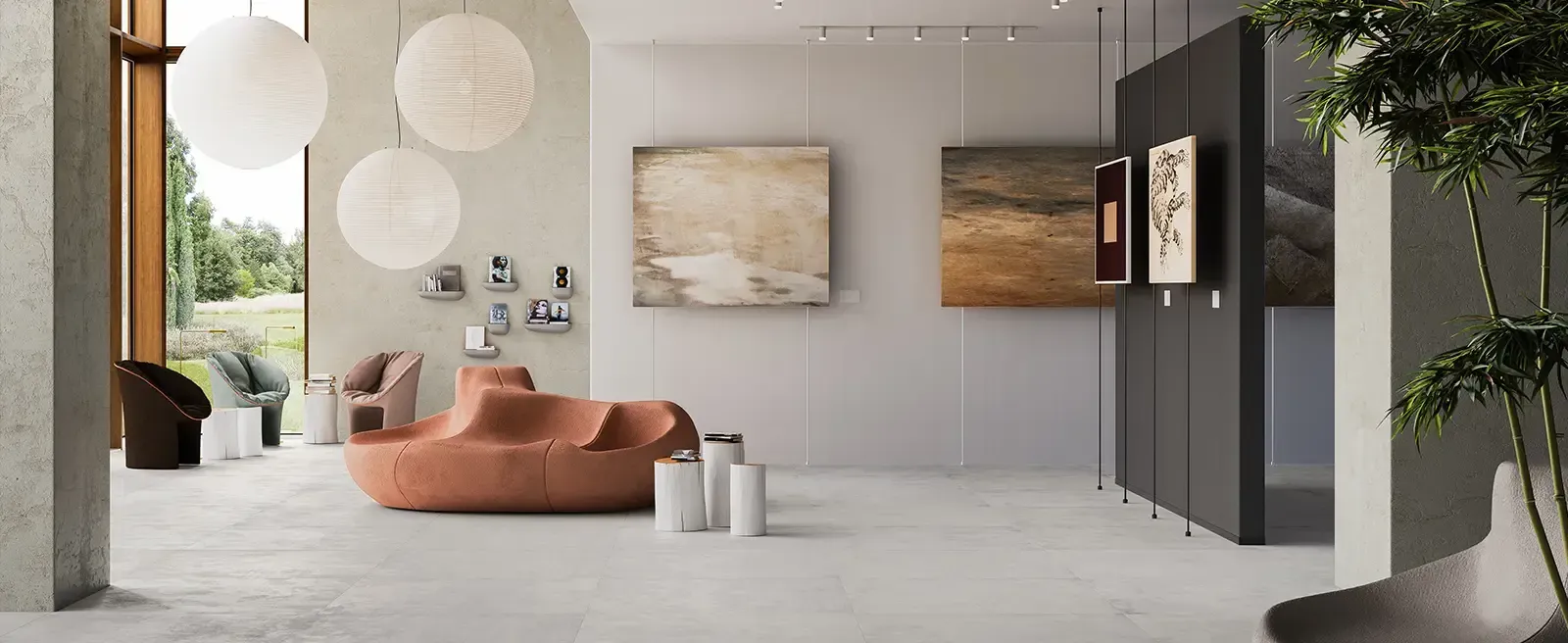 Carrelage effet décor dans un salon d'expositon