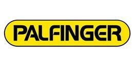 Un logotipo amarillo y negro de Palfinger sobre un fondo blanco.