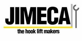 Un logotipo negro y amarillo para Jimeca, los fabricantes de elevadores de gancho.