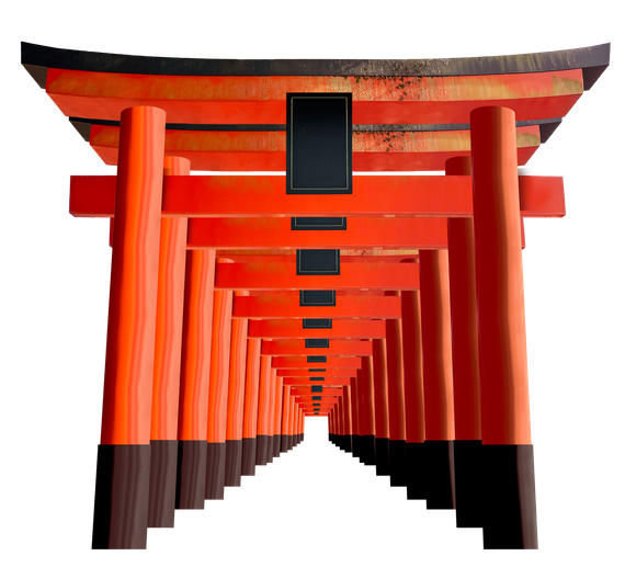 Pagode japonaise rouge et noire à cinq niveaux.