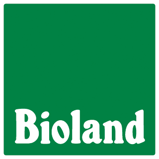 A green square with the word bioland in white letters